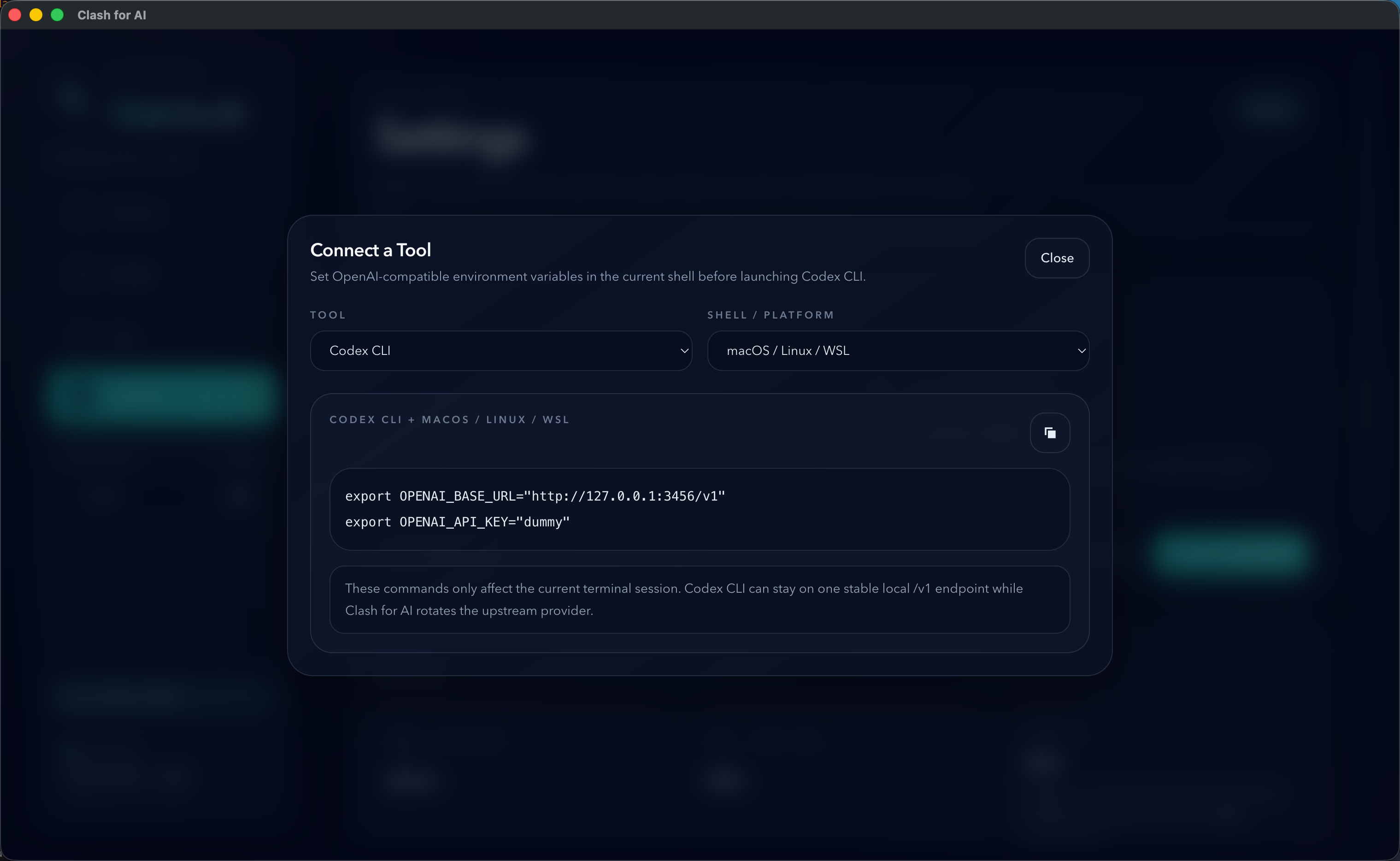 Connect a tool settings